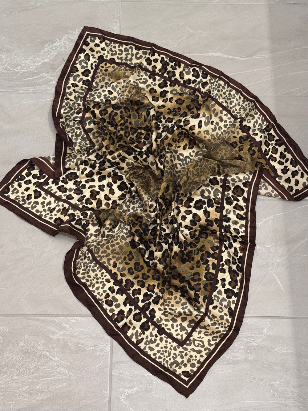 Leopard Print Silk Scarf Hair Wrap Purse Strap Decor Mob Wife